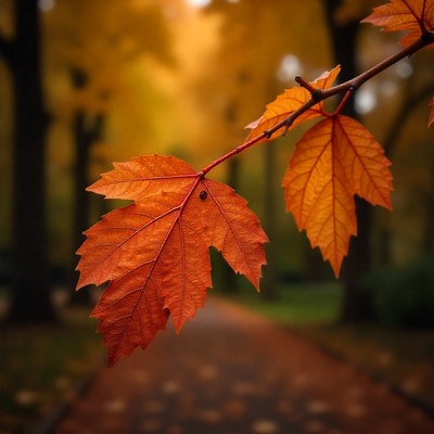 Vibrant autumn leaves shining in a peaceful park setting