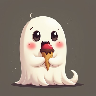 Cute ghost enjoying ice cream on a warm day
