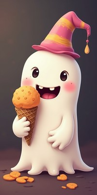 Cute ghost enjoys ice cream on a fun afternoon
