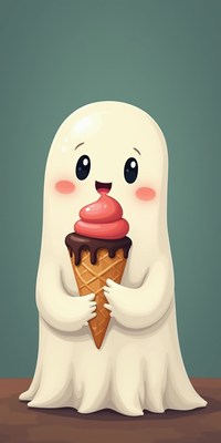 Cute ghost holding ice cream cone with a happy expression