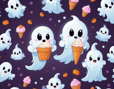 Cute ghosts enjoying ice cream in a playful design