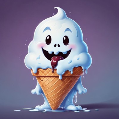 Cute ice cream character enjoying a chocolate cone treat