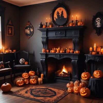 Spooky halloween decorations in a cozy room