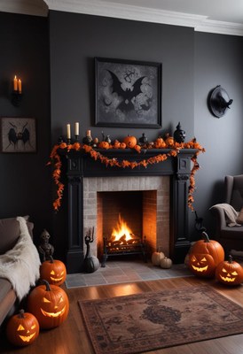 Cozy halloween decorations enhance living room warmth