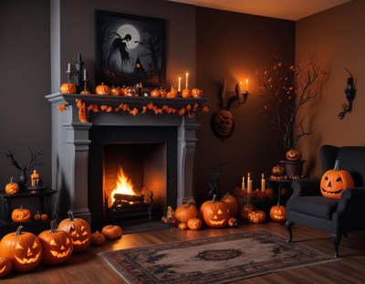 Spooky halloween decorations brighten up cozy living room
