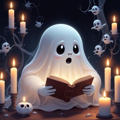 Friendly ghost reading stories by candlelight