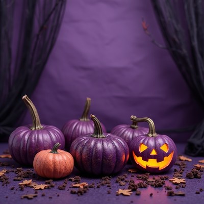 Purple pumpkin halloween decor in spooky setting