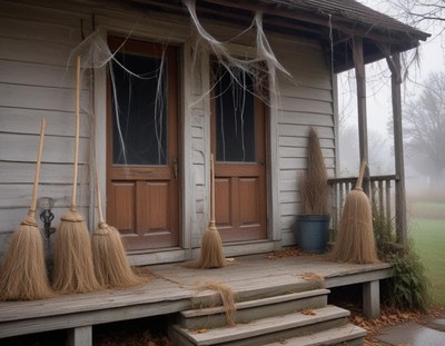 Spooky porch decorated for a halloween celebration