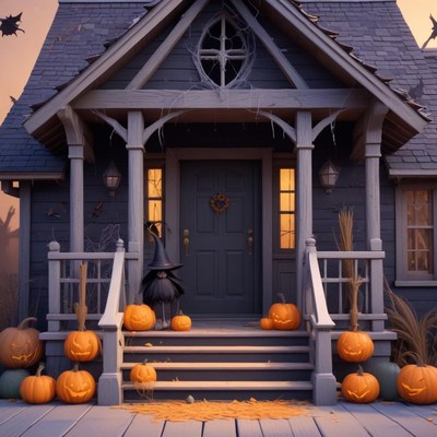 Spooky halloween scene at an old wooden house