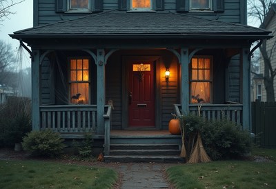 Warm october evening at a cozy halloween-themed house