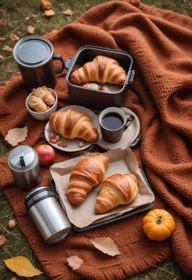 Warm croissants and coffee enjoyed in a cozy autumn setting