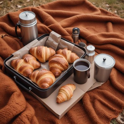 Enjoying freshly baked croissants and coffee outdoors