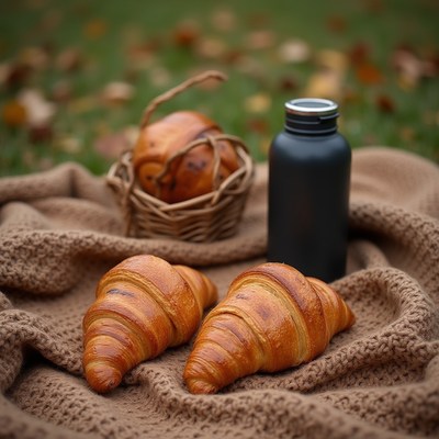 Enjoying croissants and a drink in nature's beauty