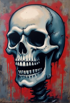 Skull art on a colorful background with dramatic features
