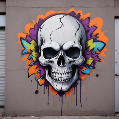 Colorful skull graffiti on a city wall