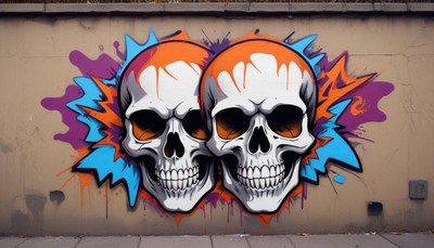 Colorful skull mural brightens urban wall