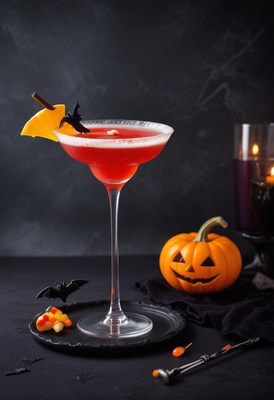 Delicious halloween cocktail with spooky decorations