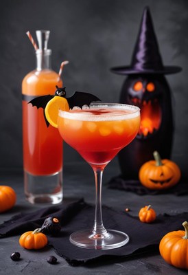 Festive halloween cocktail with spooky decorations