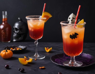 Halloween themed cocktails with spooky decorations