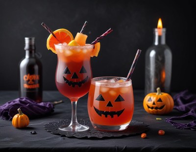 Halloween themed cocktails with spooky decorations