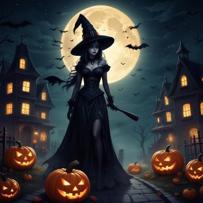 Witch wandering through a halloween night