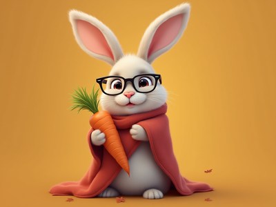 Cute rabbit with glasses and carrot in cozy scene