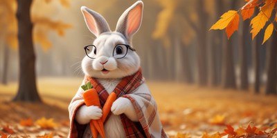 Rabbit enjoys autumn in a cozy forest setting