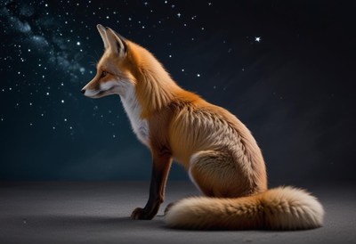 Fox gazing into the starry night sky