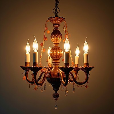 Elegant chandelier with soft lighting in warm environment
