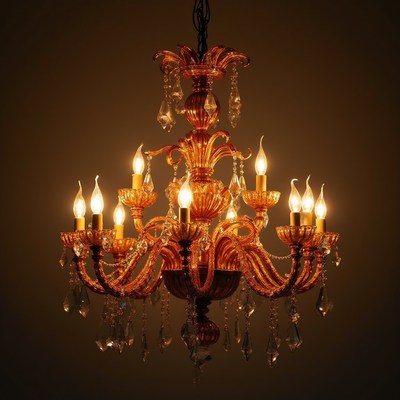Elegant chandelier illuminating a dark room setting