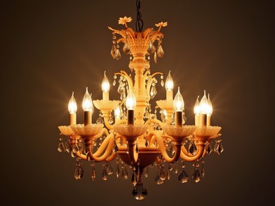 Elegant chandelier illuminating a dark room at night