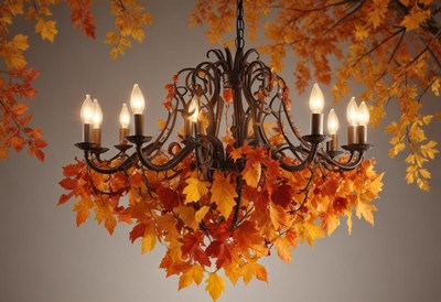 Charming chandelier adorned with autumn leaves