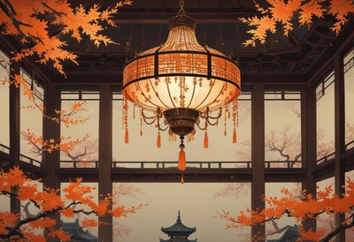 Elegant lantern illuminates an autumn-themed interior space