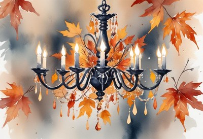 Chandelier with autumn leaves in warm tones