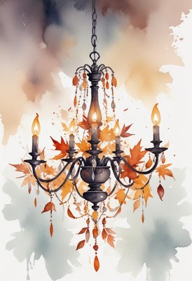 Elegant chandelier with autumn leaves in warm tones
