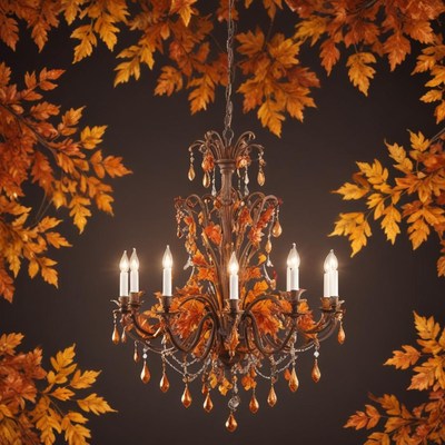 Elegant chandelier decorated with autumn leaves