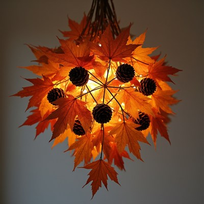 Bright and warm autumn light fixture made of leaves