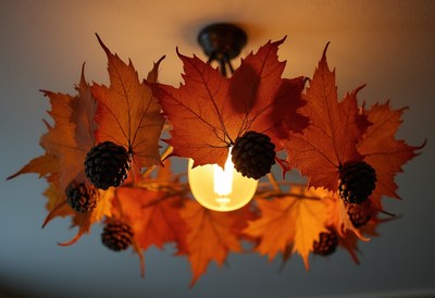 Autumn light fixture with leaves and pinecones