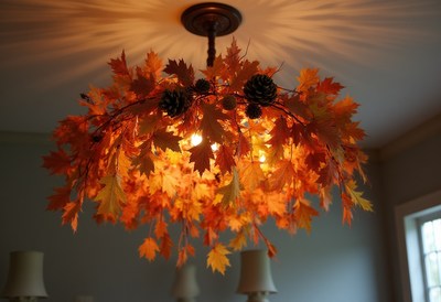 Unique autumn-themed chandelier enhances living space