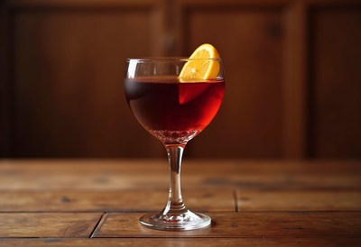 Refreshing cocktail garnished with orange slice