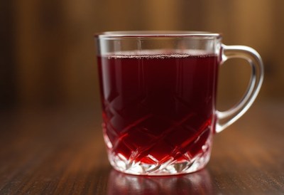 Refreshing red drink served in a clear glass cup