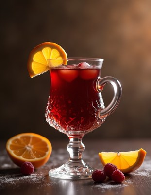 Refreshing fruit punch served with orange and raspberry