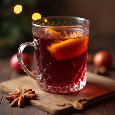 Warm holiday drink with spices in cozy setting