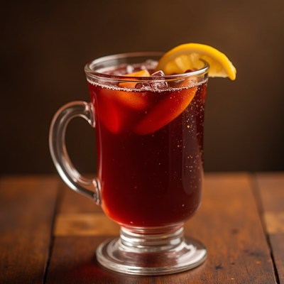 Refreshing beverage with citrus garnish on a wooden table