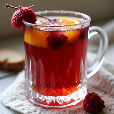 Refreshing raspberry drink with citrus fruits in glass