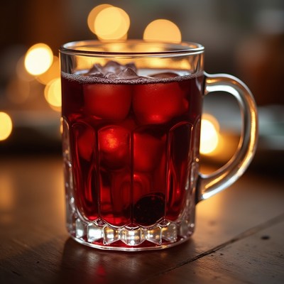 Refreshing berry drink served in a clear glass mug