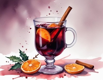 Warm spiced drink with orange and cinnamon in cozy setting