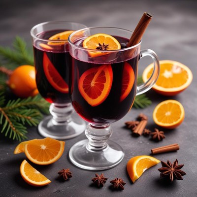 Warm holiday drink with spices and citrus slices