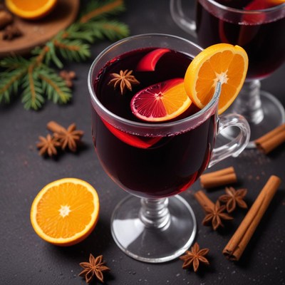 Warm spiced beverage with citrus and spice garnishes