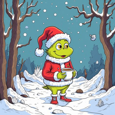 Christmas character enjoying winter wonderland scene